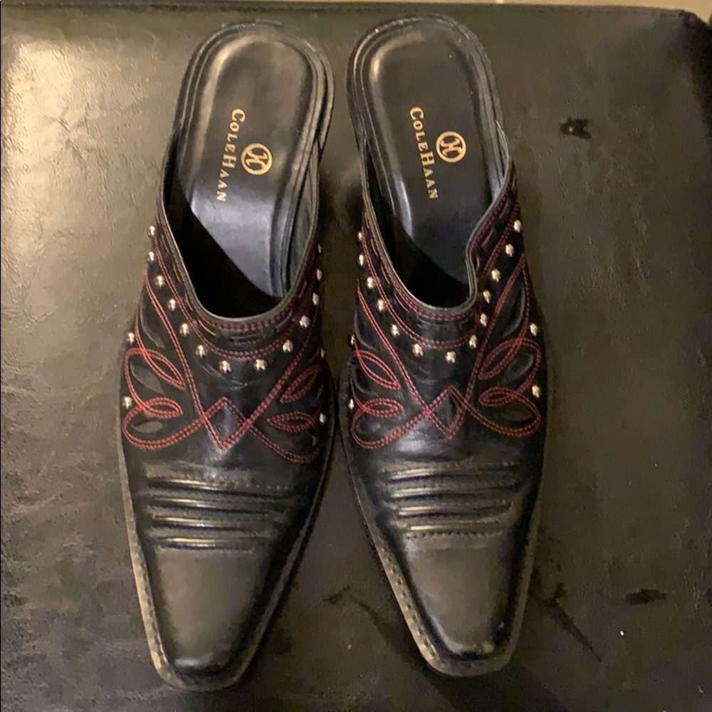 Cole Haan Black/Red Studded Mules D18358